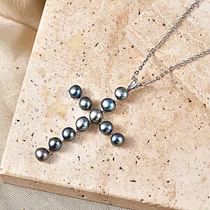EverTrue Freshwater Peacock Pearl Heavenly Cross Pendant in Platinum Bond with Stainless Steel Necklace (20 Inches)