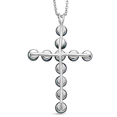 EverTrue Freshwater Peacock Pearl Heavenly Cross Pendant in Platinum Bond with Stainless Steel Necklace (20 Inches)