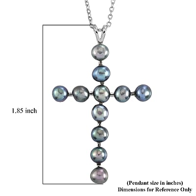 EverTrue Freshwater Peacock Pearl Heavenly Cross Pendant in Platinum Bond with Stainless Steel Necklace (20 Inches)