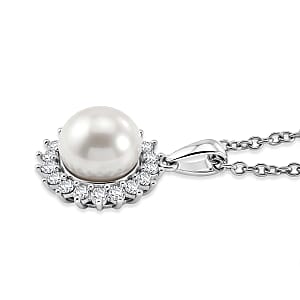 EverTrue Freshwater Pearl and Moissanite 0.40 ctw Starlight Pearl Pendant in Platinum Bond with Stainless Steel Necklace (20 Inches)