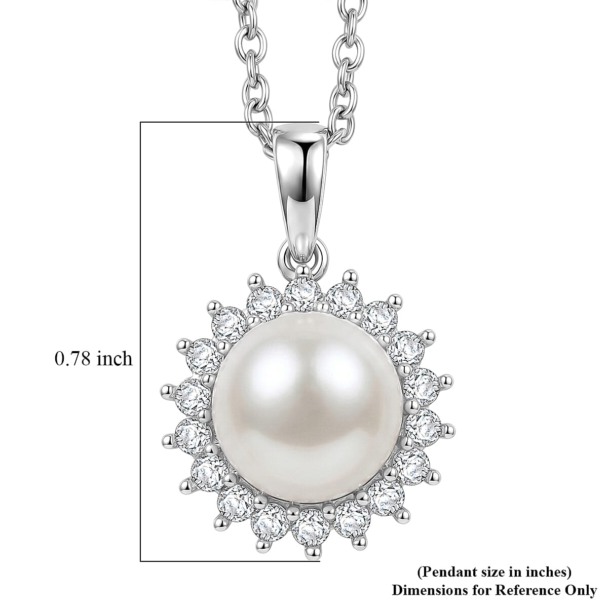 EverTrue Freshwater Pearl and Moissanite 0.40 ctw Starlight Pearl Pendant in Platinum Bond with Stainless Steel Necklace (20 Inches)