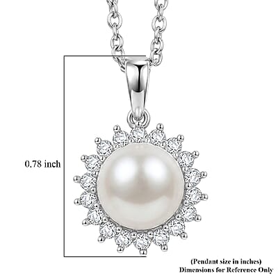EverTrue Freshwater Pearl and Moissanite 0.40 ctw Starlight Pearl Pendant in Platinum Bond with Stainless Steel Necklace (20 Inches)