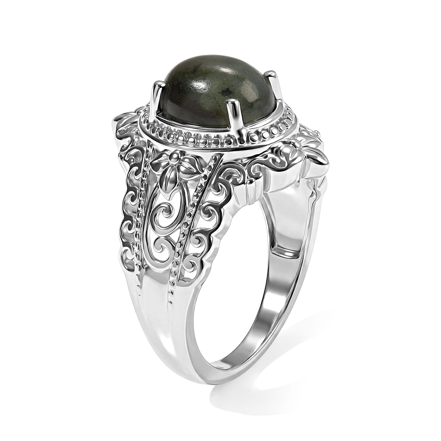 EverTrue Malagasy Labradorite 8.35 ctw Earrings, Ring (Size 9.00) and Pendant in Platinum Bond with Stainless Steel Necklace 20 Inches