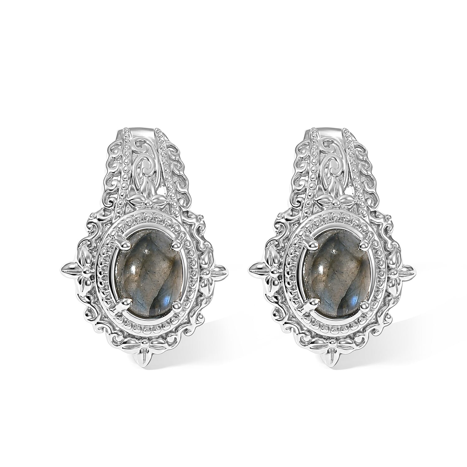 EverTrue Malagasy Labradorite 8.35 ctw Earrings, Ring (Size 9.00) and Pendant in Platinum Bond with Stainless Steel Necklace 20 Inches