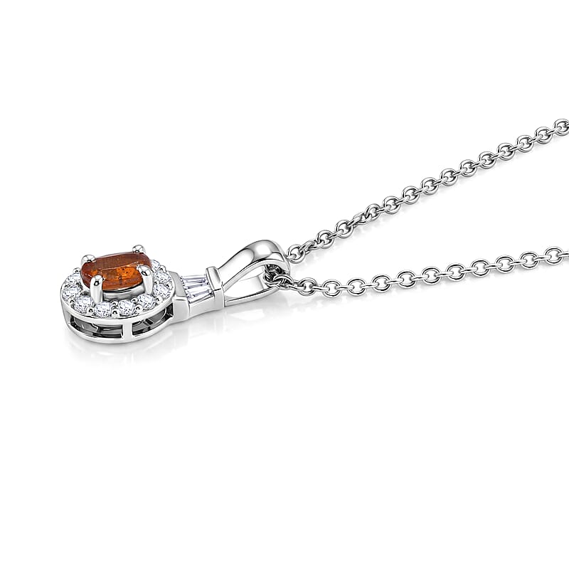 EverTrue Orange Kyanite and Moissanite 1.75 ctw Ring (Size 9.0) and Pendant in Platinum Bond with Stainless Steel Necklace (20 Inches)
