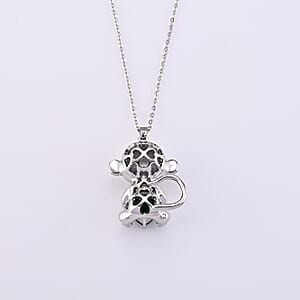 Simulated Emerald, Simulated Black Diamond Monkey Holding Heart Pendant Necklace (20-22 Inches) in Silvertone  