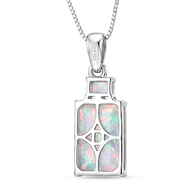 D'Joy Premium Ethiopian Welo Opal and Moissanite 2.80 ctw Aurora Prism Pendant Necklace in Rhodium Over Sterling Silver 18 Inches