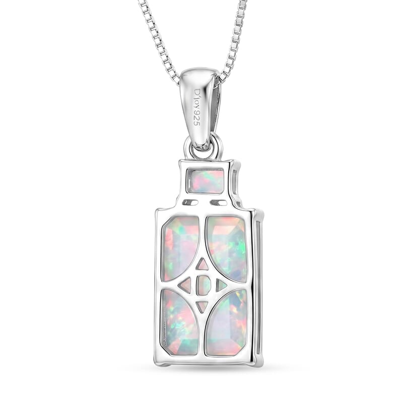 D'Joy Premium Ethiopian Welo Opal and Moissanite 2.80 ctw Aurora Prism Pendant Necklace in Rhodium Over Sterling Silver 18 Inches