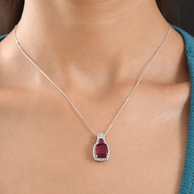 D'Joy Niassa Ruby (FF) and White Zircon 7.80 ctw Pendant Necklace in Rhodium Over Sterling Silver (20 Inches)