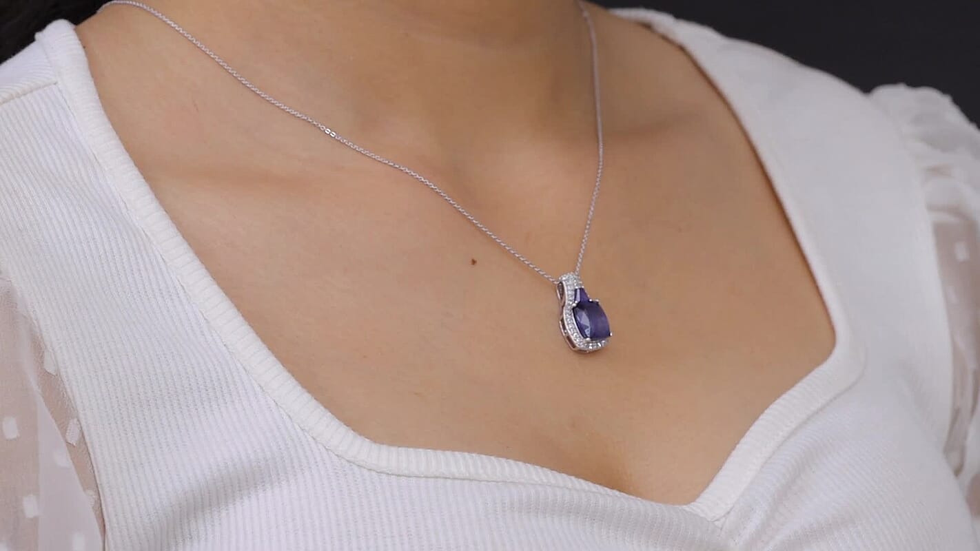 TLV D'Joy Niassa Ruby (FF), White Zircon Pendant Necklace (20 Inches) in Rhodium Over Sterling Silver (Ships in 10-12 Days) 7.80 ctw