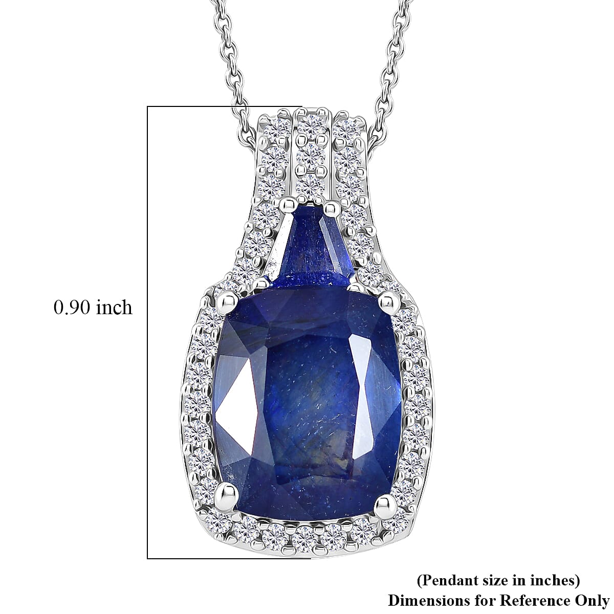 D'Joy Masoala Sapphire (D) and White Zircon 7.50 ctw Ethereal Radiance Pendant Necklace (20 Inches) in Rhodium Over Sterling Silver