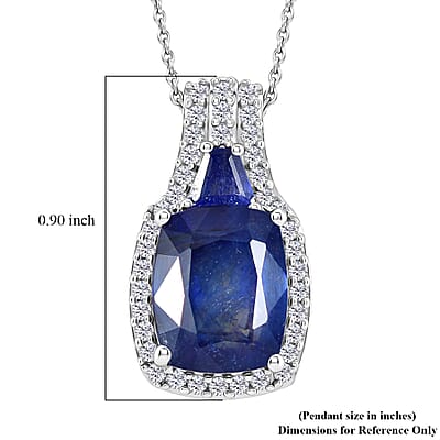 D'Joy Masoala Sapphire (D) and White Zircon 7.50 ctw Ethereal Radiance Pendant Necklace (20 Inches) in Rhodium Over Sterling Silver