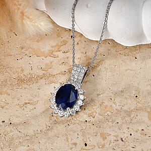 D'Joy AAA Kashmir Kyanite and Moissanite 4.00 ctw Royal Blue Blossom Pendant Necklace in Rhodium Over Sterling Silver 20 Inches 