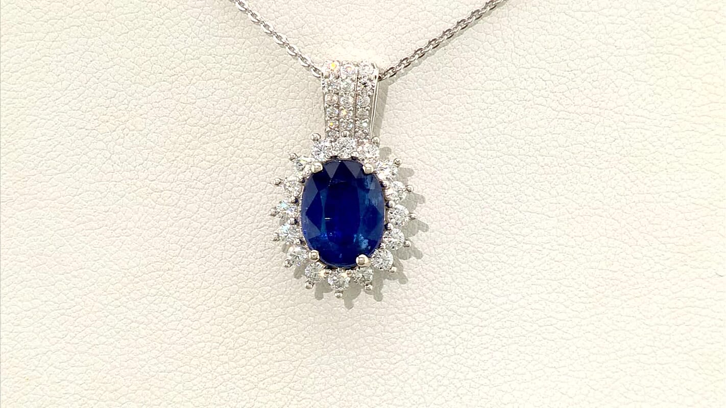 D'Joy AAA Kashmir Kyanite, Moissanite Royal Blue Blossom Pendant Necklace (20 Inches) in Rhodium Over Sterling Silver 4.00 ctw