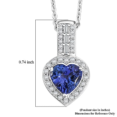 D'Joy Premium Tanzanite and Moissanite 1.30 ctw Heart Pendant Necklace in Rhodium Over Sterling Silver (20 Inches)