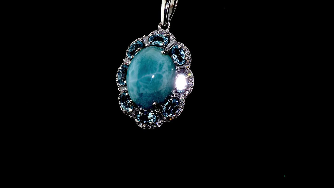 D'Joy AAA Larimar and Multi Gemstone 13.90 ctw Pendant Necklace (20 Inches) in Rhodium Over Sterling Silver