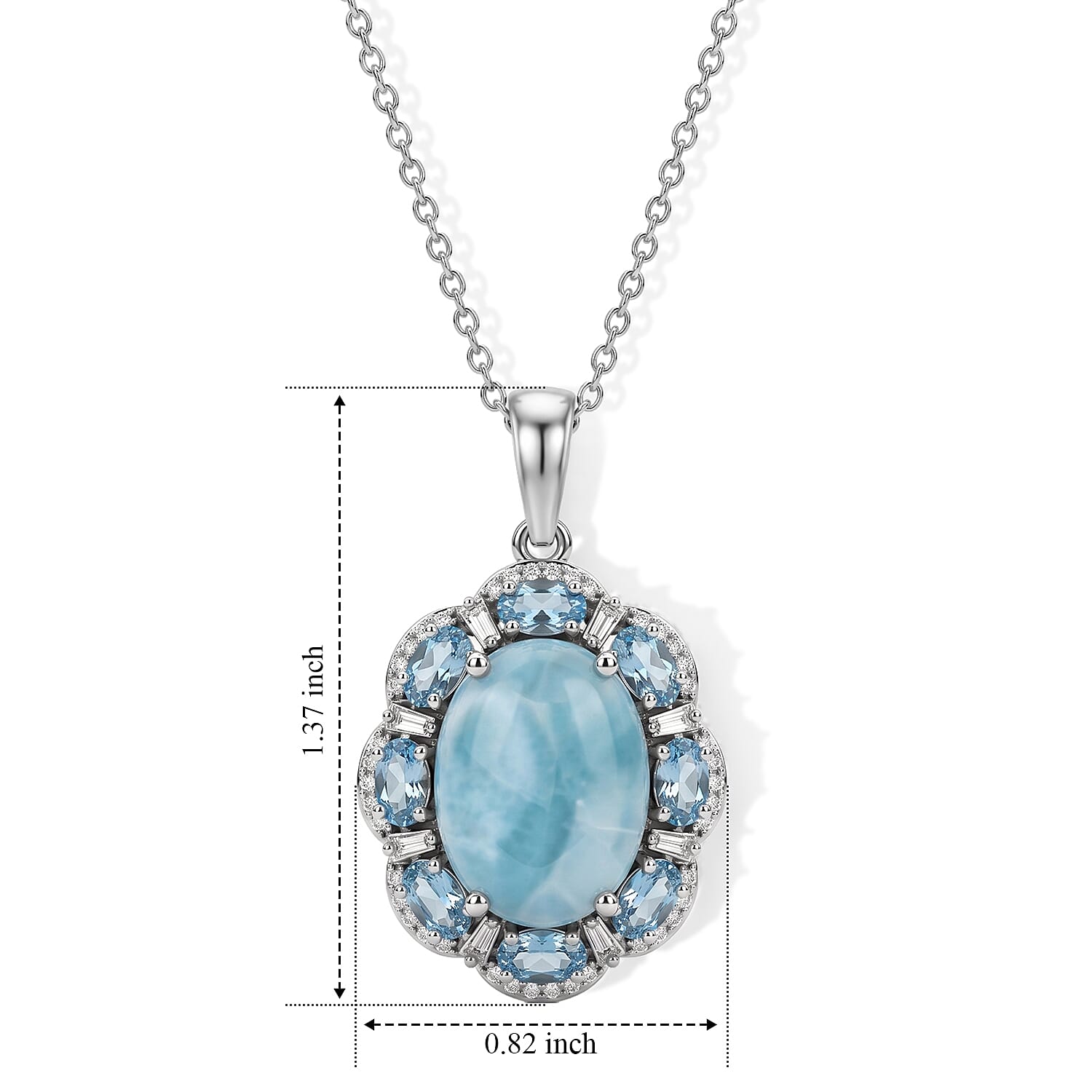 D'Joy AAA Larimar and Multi Gemstone 13.90 ctw Pendant Necklace (20 Inches) in Rhodium Over Sterling Silver
