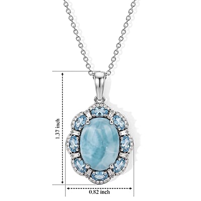 D'Joy AAA Larimar and Multi Gemstone 13.90 ctw Pendant Necklace (20 Inches) in Rhodium Over Sterling Silver