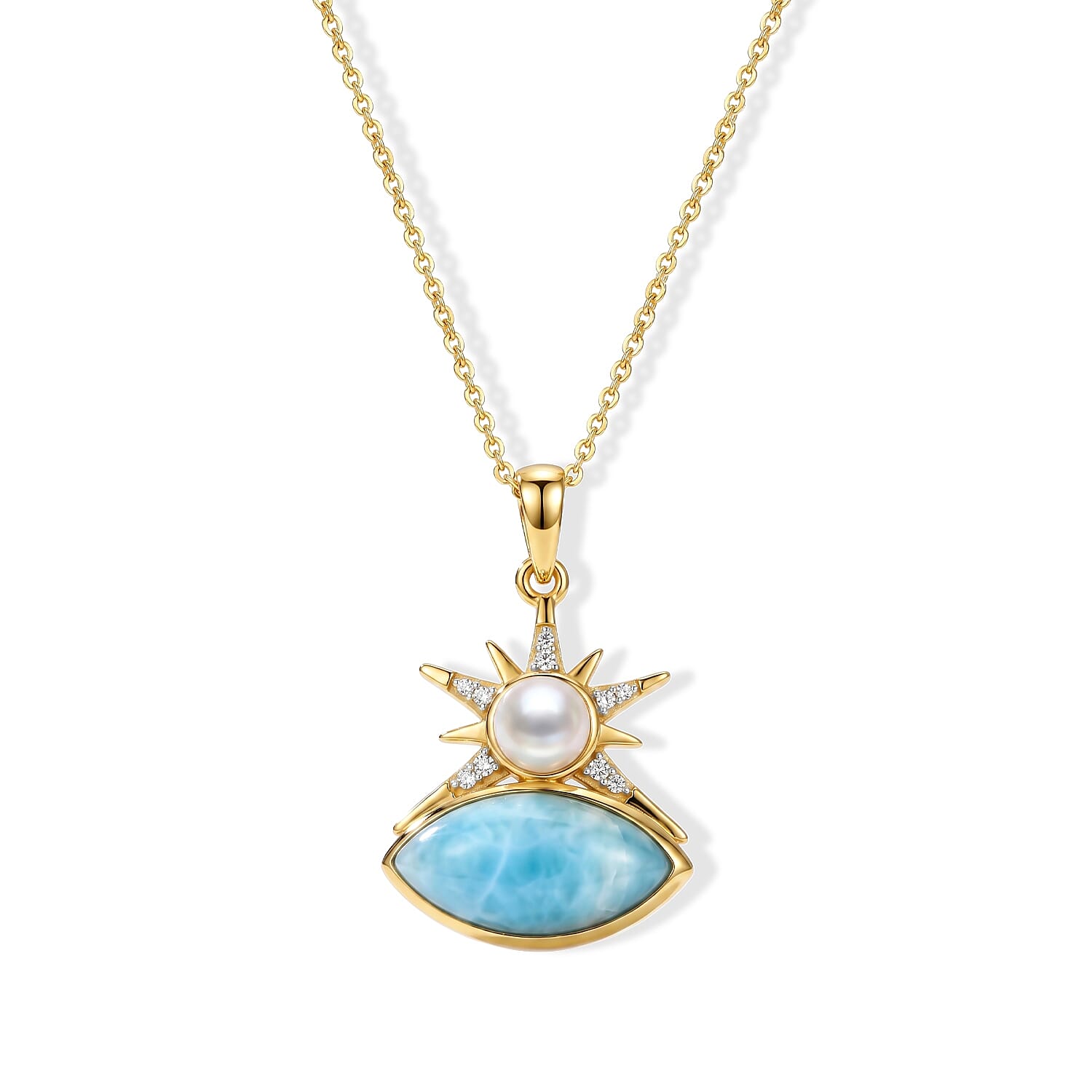 D'Joy AAA Larimar and Multi Gemstone 3.80 ctw Pendant Necklace in 18K Vermeil Yellow Gold Over Sterling Silver 20 Inches