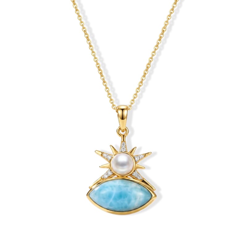 D'Joy AAA Larimar and Multi Gemstone 3.80 ctw Azure Sunrise Pendant Necklace in 18K Vermeil Yellow Gold Over Sterling Silver 20 Inches