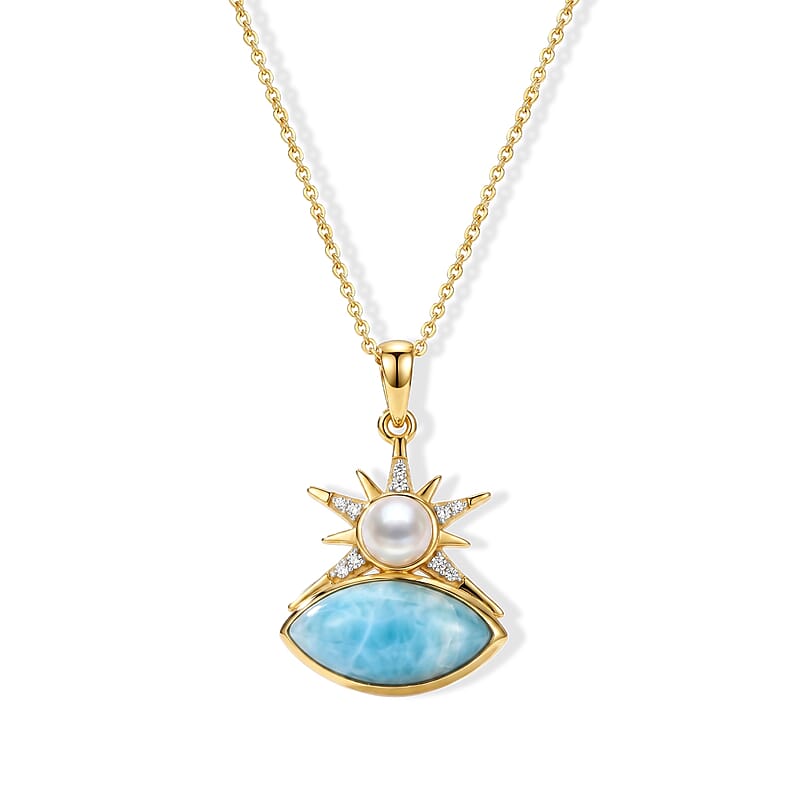 D'Joy AAA Larimar and Multi Gemstone 3.80 ctw Pendant Necklace in 18K Vermeil Yellow Gold Over Sterling Silver 20 Inches