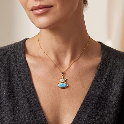 D'Joy AAA Larimar and Multi Gemstone 3.80 ctw Pendant Necklace in 18K Vermeil Yellow Gold Over Sterling Silver 20 Inches