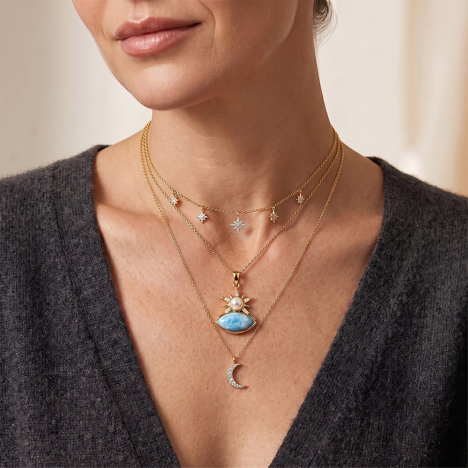 D'Joy AAA Larimar and Multi Gemstone 3.80 ctw Pendant Necklace in 18K Vermeil Yellow Gold Over Sterling Silver 20 Inches