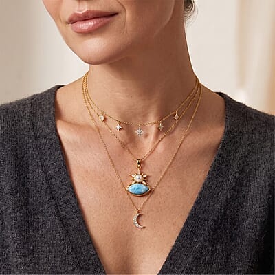 D'Joy AAA Larimar and Multi Gemstone 3.80 ctw Pendant Necklace in 18K Vermeil Yellow Gold Over Sterling Silver 20 Inches