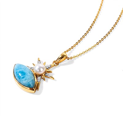 D'Joy AAA Larimar and Multi Gemstone 3.80 ctw Pendant Necklace in 18K Vermeil Yellow Gold Over Sterling Silver 20 Inches