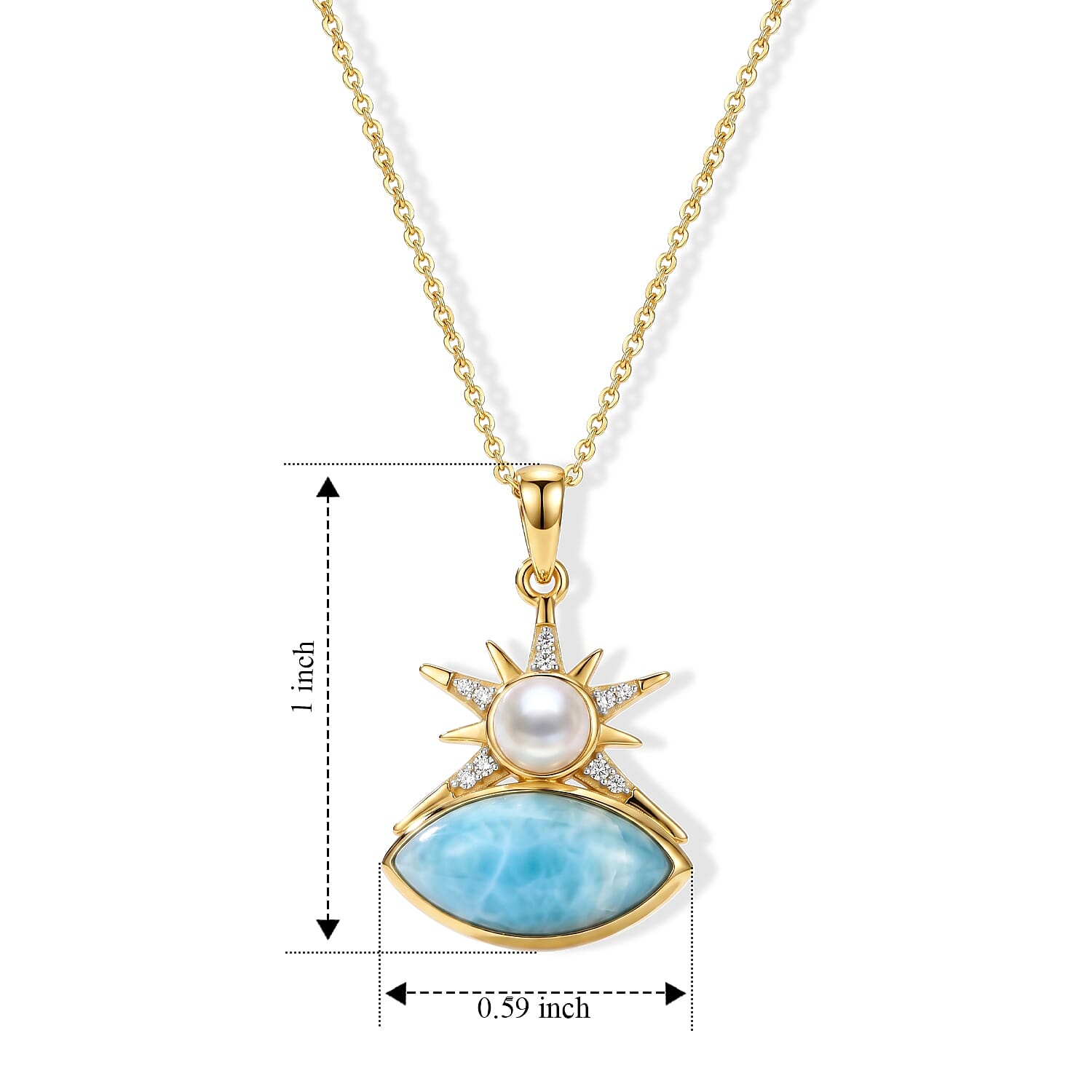 D'Joy AAA Larimar and Multi Gemstone 3.80 ctw Pendant Necklace in 18K Vermeil Yellow Gold Over Sterling Silver 20 Inches