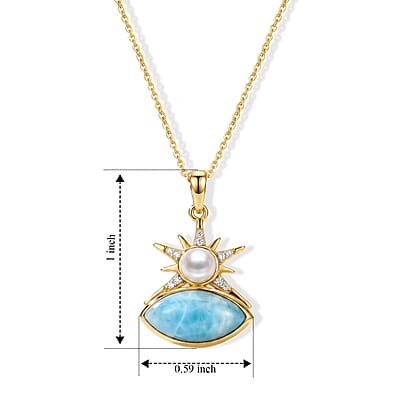 D'Joy AAA Larimar and Multi Gemstone 3.80 ctw Pendant Necklace in 18K Vermeil Yellow Gold Over Sterling Silver 20 Inches