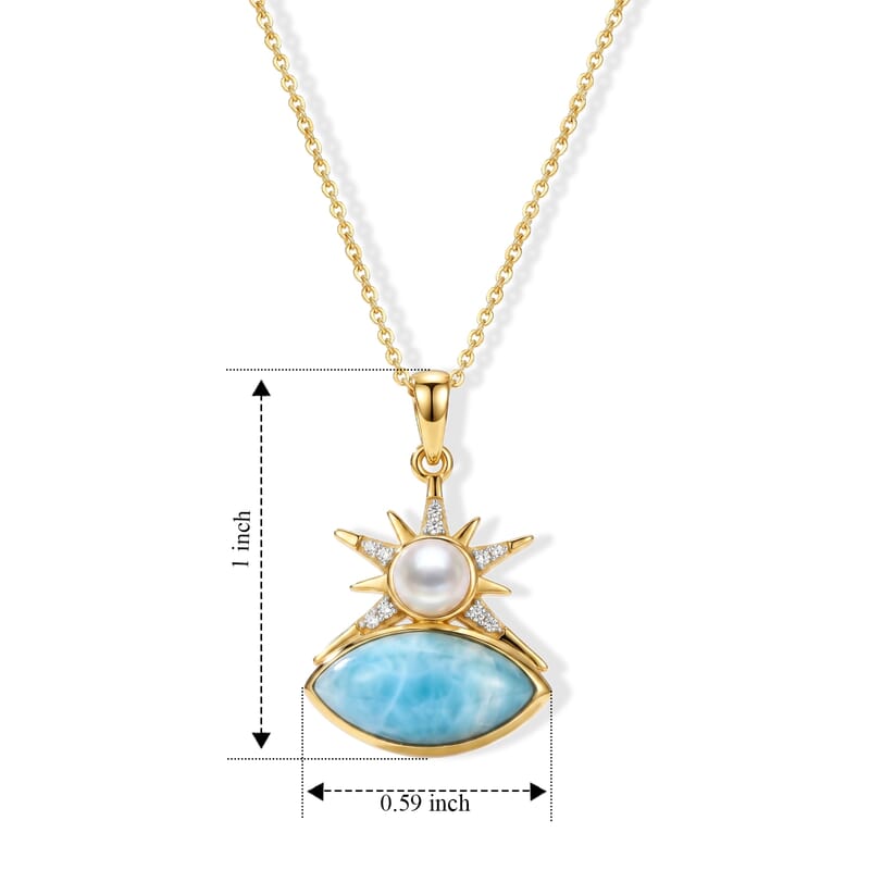 D'Joy AAA Larimar and Multi Gemstone 3.80 ctw Azure Sunrise Pendant Necklace in 18K Vermeil Yellow Gold Over Sterling Silver 20 Inches