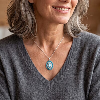 D'Joy AAA Larimar and Multi Gemstone 8.60 ctw Pendant Necklace in Rhodium Over Sterling Silver 20 Inches