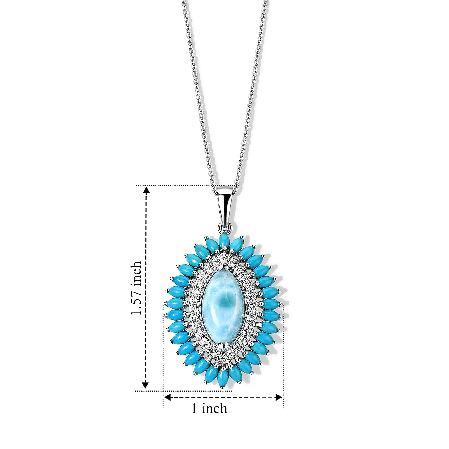 D'Joy AAA Larimar and Multi Gemstone 8.60 ctw Pendant Necklace in Rhodium Over Sterling Silver 20 Inches