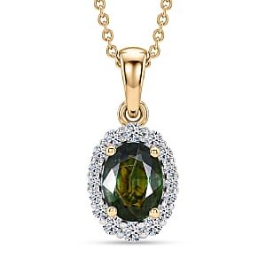 Certified & Appraised AAA Milanoa Green Sapphire and Luxuriant Lab Grown Diamond G-H SI 2.10 ctw Pendant Necklace in 10K Yellow Gold 20 Inches