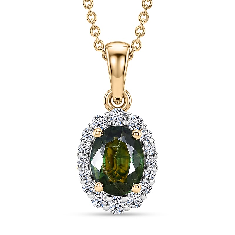 Certified & Appraised AAA Milanoa Green Sapphire and Luxuriant Lab Grown Diamond G-H SI 2.10 ctw Pendant Necklace in 10K Yellow Gold 20 Inches