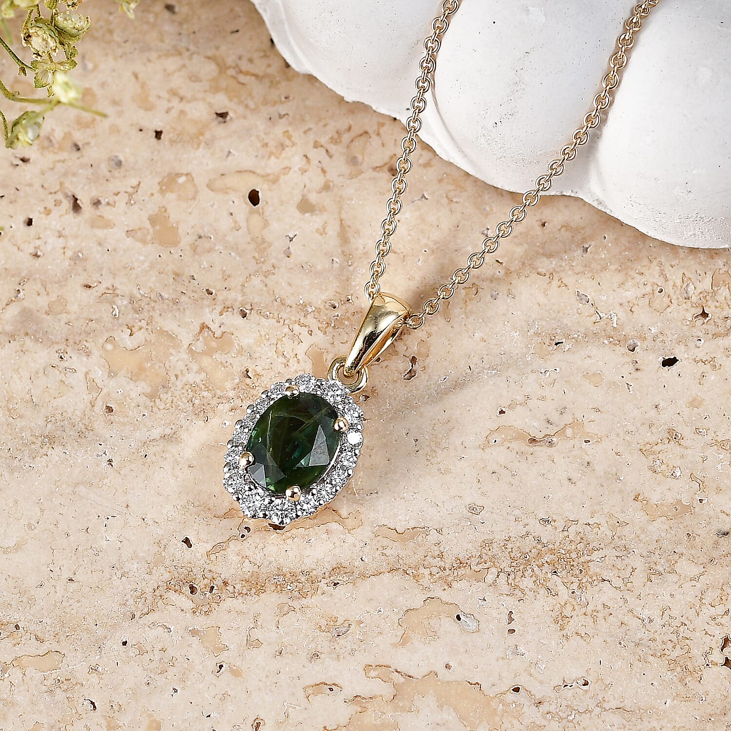 Certified & Appraised AAA Milanoa Green Sapphire and Luxuriant Lab Grown Diamond G-H SI 2.10 ctw Pendant Necklace in 10K Yellow Gold 20 Inches