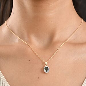 Certified & Appraised AAA Milanoa Green Sapphire and Luxuriant Lab Grown Diamond G-H SI 2.10 ctw Pendant Necklace in 10K Yellow Gold 20 Inches