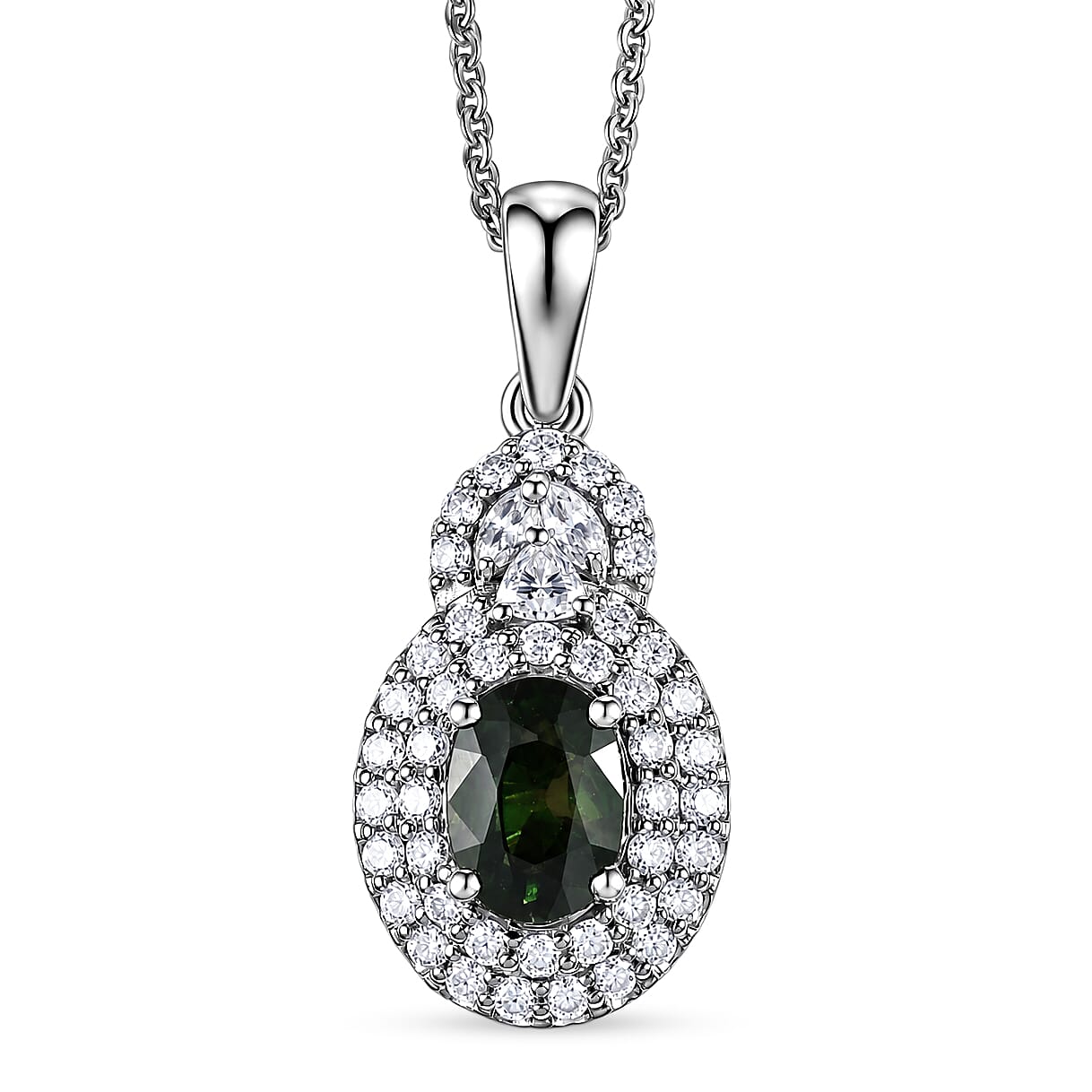 Certified & Appraised D'Joy Premium Milanoa Green Sapphire and Moissanite 1.60 ctw Pendant Necklace in Rhodium Over Sterling Silver 20 Inches