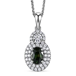 Certified & Appraised D'Joy Premium Milanoa Green Sapphire and Moissanite 1.60 ctw Pendant Necklace in Rhodium Over Sterling Silver 20 Inches 