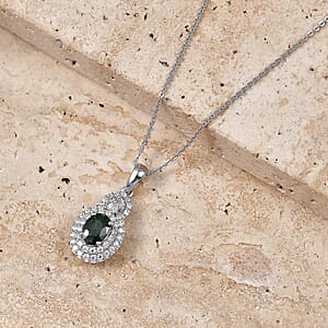 Certified & Appraised D'Joy Premium Milanoa Green Sapphire and Moissanite 1.60 ctw Pendant Necklace in Rhodium Over Sterling Silver 20 Inches 