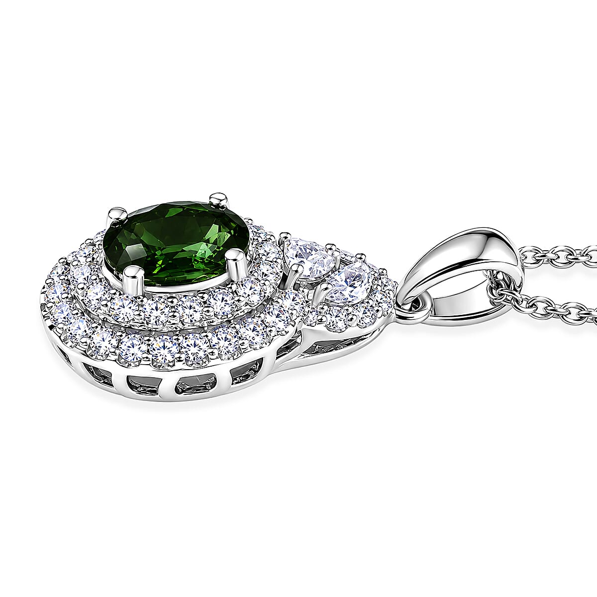 Certified & Appraised D'Joy Premium Milanoa Green Sapphire and Moissanite 1.60 ctw Pendant Necklace in Rhodium Over Sterling Silver 20 Inches  image number 3
