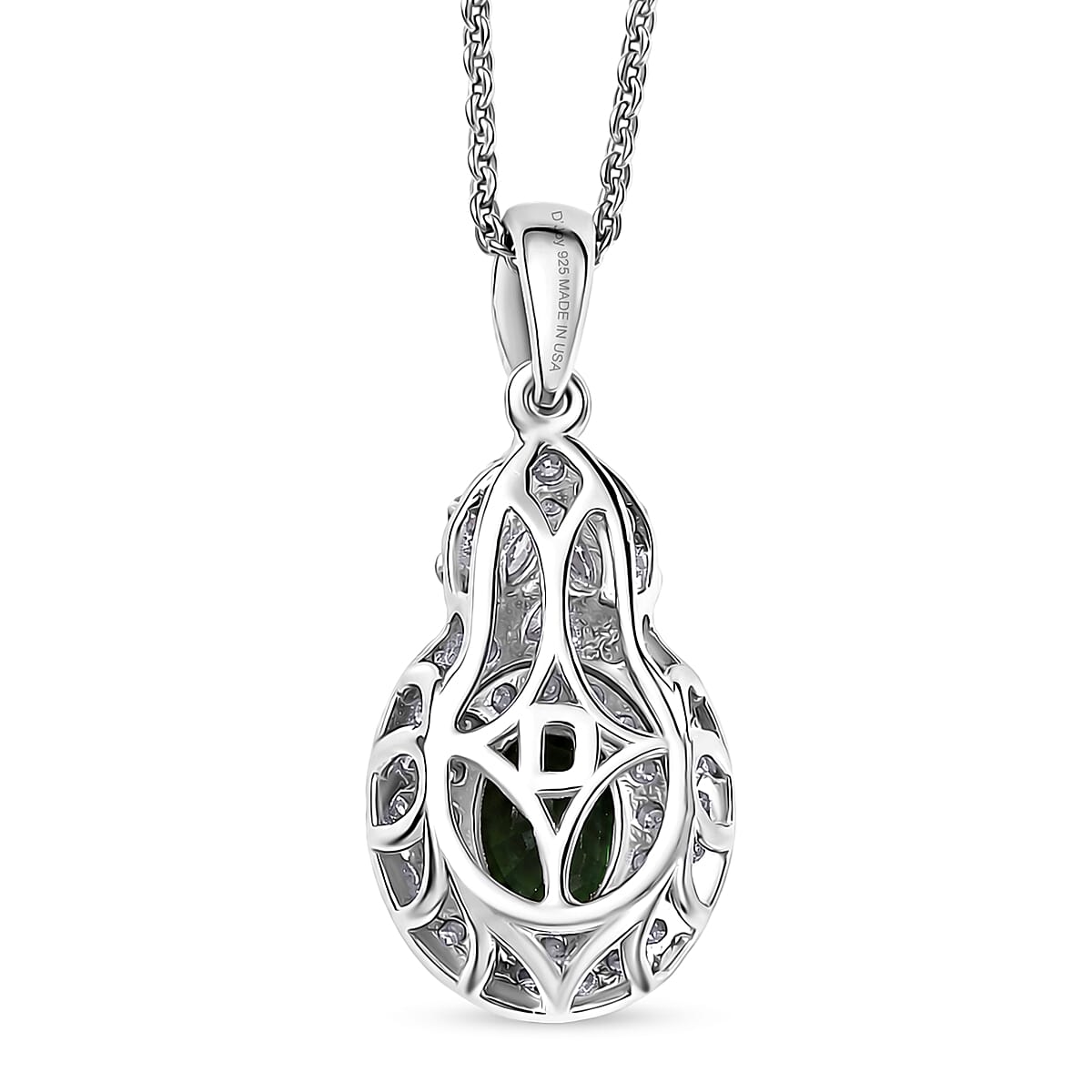 Certified & Appraised D'Joy Premium Milanoa Green Sapphire and Moissanite 1.60 ctw Pendant Necklace in Rhodium Over Sterling Silver 20 Inches