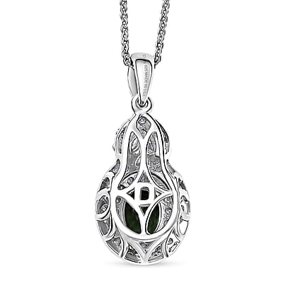 Certified & Appraised D'Joy Premium Milanoa Green Sapphire and Moissanite 1.60 ctw Pendant Necklace in Rhodium Over Sterling Silver 20 Inches