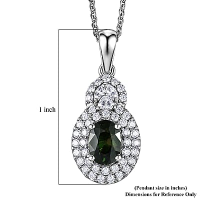 Certified & Appraised D'Joy Premium Milanoa Green Sapphire and Moissanite 1.60 ctw Pendant Necklace in Rhodium Over Sterling Silver 20 Inches