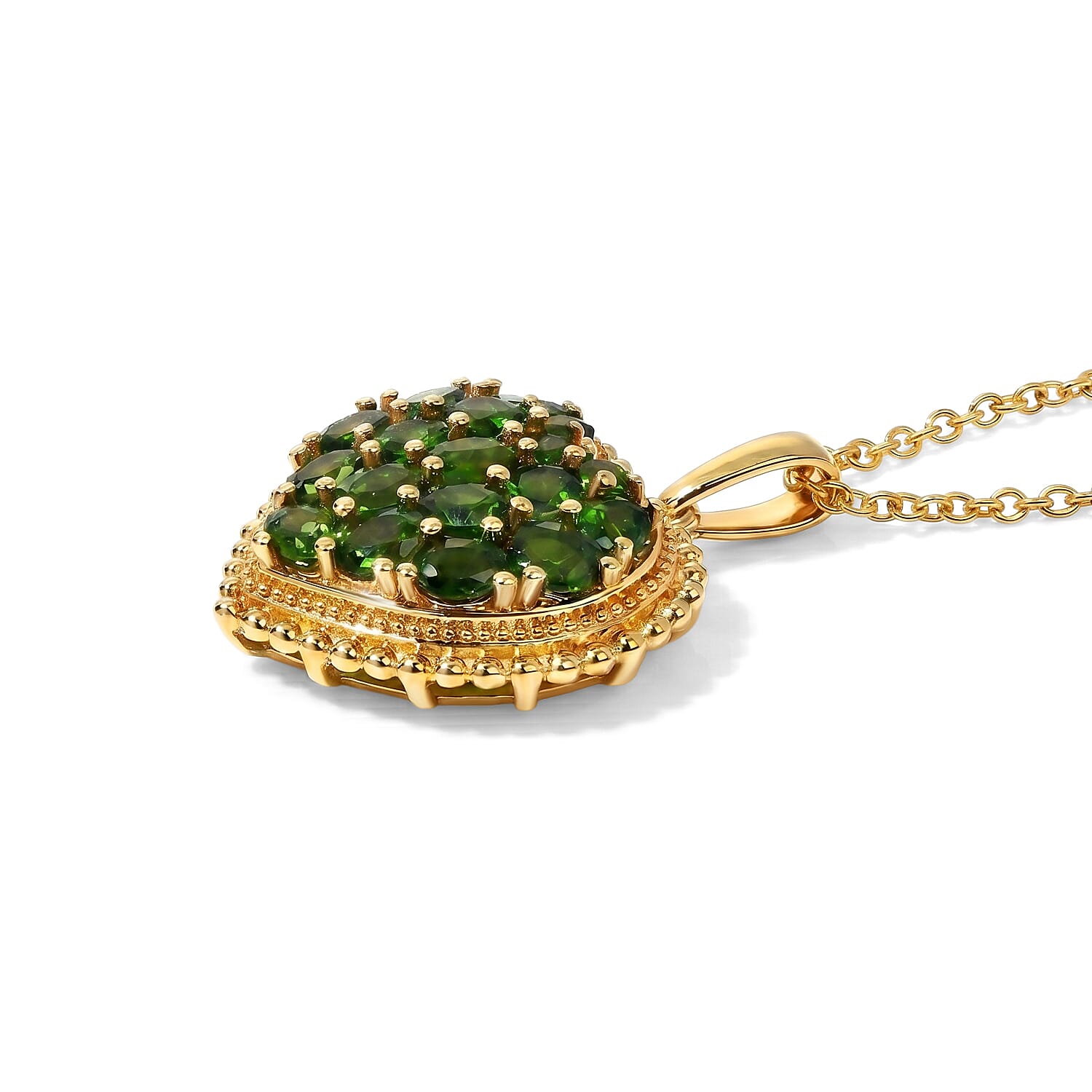 EverTrue Chrome Diopside 3.25 ctw Language of Love Collection Pendant in 18K YG Plated with ION Plated YG Stainless Steel Necklace (20 Inches)