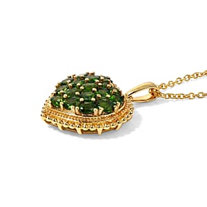 EverTrue Chrome Diopside 3.25 ctw Language of Love Collection Pendant in 18K YG Plated with ION Plated YG Stainless Steel Necklace (20 Inches)
