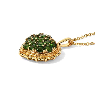EverTrue Chrome Diopside 3.25 ctw Language of Love Collection Pendant in 18K YG Plated with ION Plated YG Stainless Steel Necklace (20 Inches)