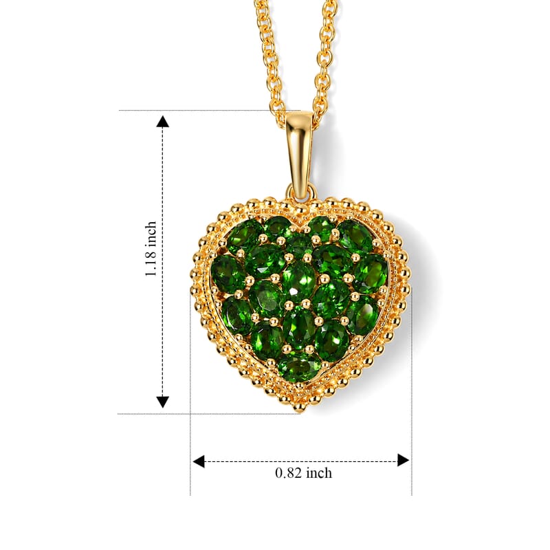 EverTrue Chrome Diopside 3.25 ctw Language of Love Collection Pendant in 18K YG Plated with ION Plated YG Stainless Steel Necklace (20 Inches)