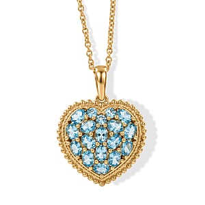 EverTrue Blue Apatite 3.00 ctw Language of Love Collection Pendant in 18K YG Plated with ION Plated YG Stainless Steel Necklace (20 Inches)